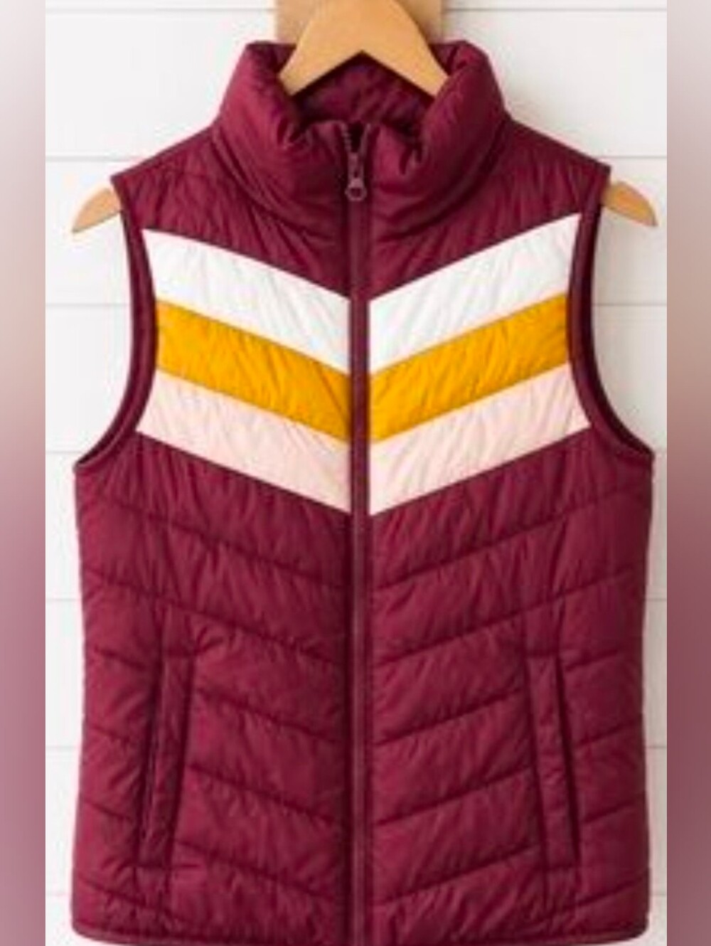 Arizona Jean Company Burgundy Colorblock Quilted Puffer Vest Packable Size SM